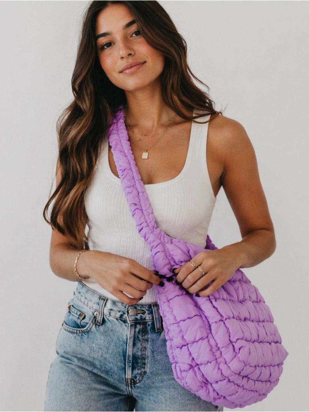 Carmen Quilted  Hobo Tote Bag Lilac High Quality NWT